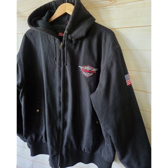 Snap On Tools Vtg XL Black Canvas Hooded Jacket Quilt Lined Workwear Hoodie Euc - Picture 3 of 11